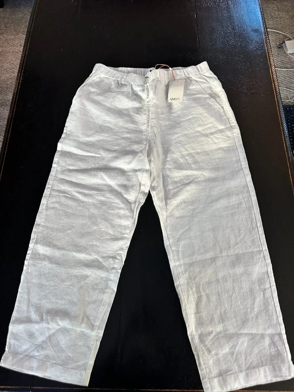 Quince 100% European Linen Wide Leg Pants White Lounge Summer Beach Travel NWT L